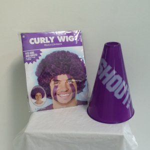 Purple Cheerleader Halloween Costume Wig Megaphone Unisex Clown Party New